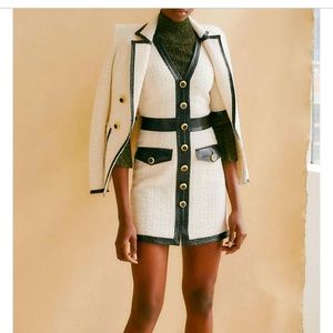 Veronica Beard Leather Trim Tweed Jacket